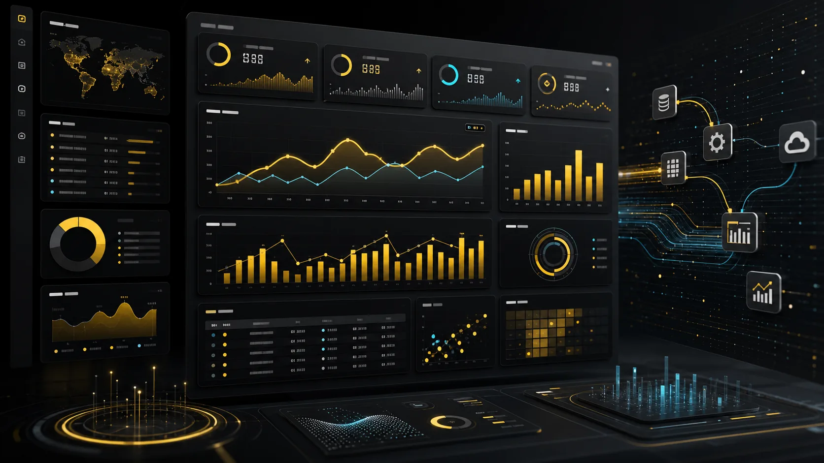 Dashboard de Business Intelligence con métricas y gráficas
